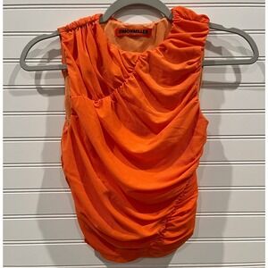 Simon Miller‎ Orange Ruched Sleeveless Top XS Party Cocktail Asymmetrical
